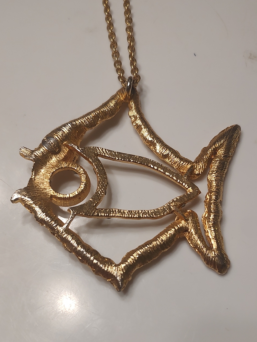 Giant modernist Luca Razza fish/Pisces pendant in a gold-tone finish with Chain